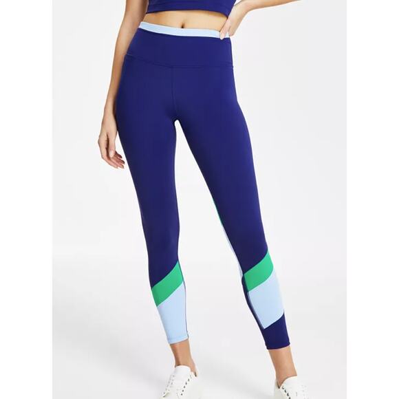 ID Ideology Womens Plus Size 1X Color Block 7/8 Legging Pants Blue Gym Yoga New - Picture 1 of 7